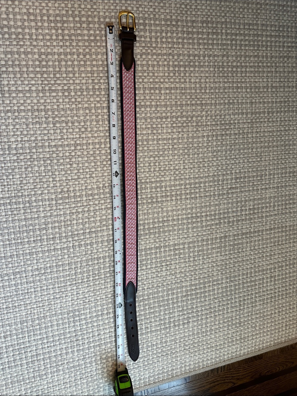 Vineyard Vines Pink Woven Kids Belt with Brown Trim